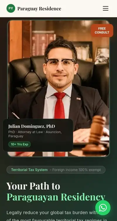 Julian Dominguez Law website on mobile