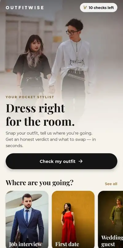 OutfitWise app home screen